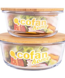 SET DE 2 RECIPIENTES DE BOROSILICATO CON TAPA DE BAMBÚ MODELO PANDA 620 ML - 950 ML