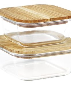 SET DE 2 RECIPIENTES DE BOROSILICATO CON TAPA DE BAMBÚ MODELO PANDA 520 ML - 800 ML