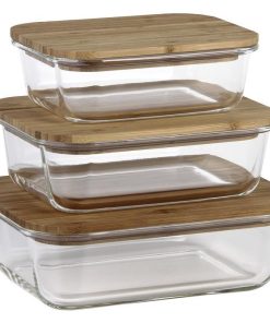 SET DE 3 RECIPIENTES DE BOROSILICATO CON TAPA DE BAMBÚ MODELO PANDA 640 ML-1040 ML -1520 ML