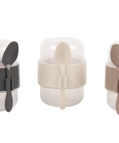 SET DE 3 RECIPIENTES CON TAPA, CUCHARA Y COMPARTIMIENTO INTERIOR  200ML+200ML