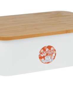 PANERA CON TAPA DE BAMBÚ COLOR BLANCO/MADERA 36 X 24 X13 CM