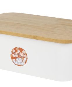 PANERA CON TAPA DE BAMBÚ COLOR BLANCO/MADERA 36 X 24 X13 CM