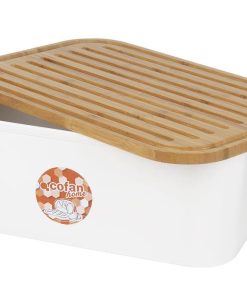 PANERA CON TAPA DE BAMBÚ COLOR BLANCO/MADERA 36 X 24 X13 CM