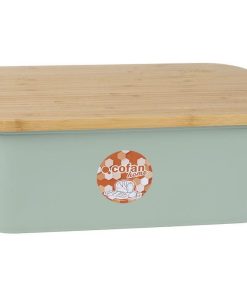 PANERA CON TAPA DE BAMBÚ COLOR VERDE/MADERA 36 X 24 X13 CM