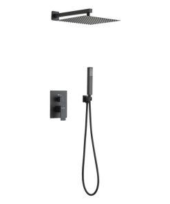CONJUNTO DE DUCHA EMPOTRADA MONOMANDO CUADRADA NEGRO MATE