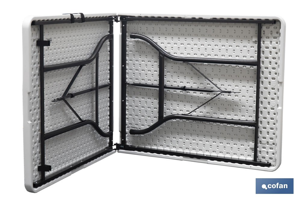 MESA PLEGABLE RECTANGULAR BLANCA CON BLOQUEO DE SEGURIDAD 180x75x72 CM 4 MESA PLEGABLE RECTANGULAR BLANCA CON BLOQUEO DE SEGURIDAD 180x75x72 CM - Imagen 4
