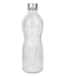 BOTELLA DE VIDRIO TRANSPARENTE TAPÓN ACERO INOXIDABLE 1 L VENTA UNITARIA