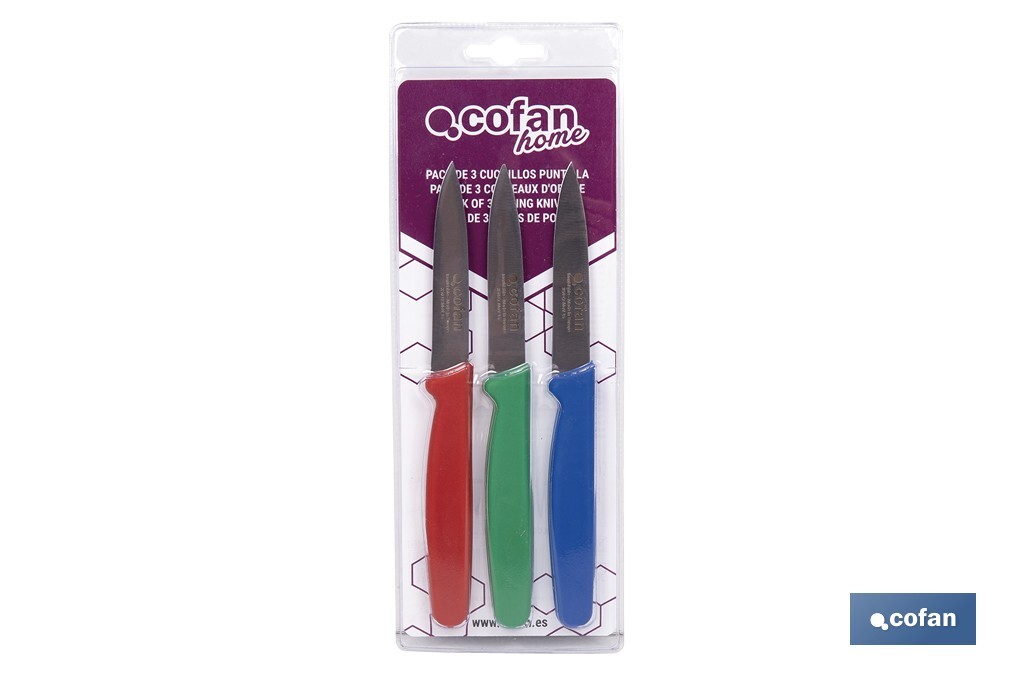 PACK DE 3 CUCHILLOS PUNTILLA COLOR ROJO VERDE AZUL 2 PACK DE 3 CUCHILLOS PUNTILLA COLOR ROJO VERDE AZUL - Imagen 2