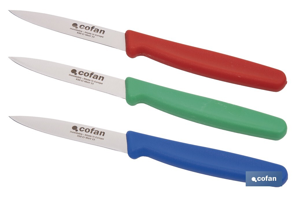 PACK DE 3 CUCHILLOS PUNTILLA COLOR ROJO VERDE AZUL 1 PACK DE 3 CUCHILLOS PUNTILLA COLOR ROJO VERDE AZUL