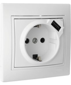 BASE ENCHUFE USB MONOBLOC MODELO PACIFIC 2P+T CON OBTURADOR 16A 250V 2.1A 5V