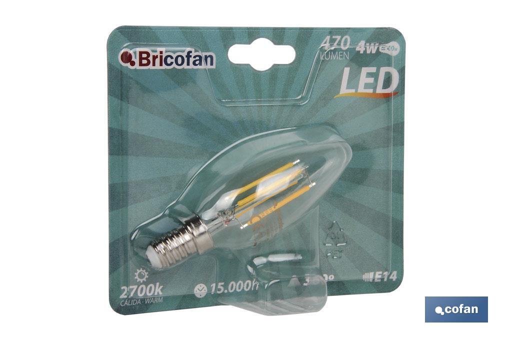 BOMBILLA LED VELA FILAMENTO E14 4W 470LM 2700K 2 BOMBILLA LED VELA FILAMENTO E14 4W 470LM 2700K - Imagen 2