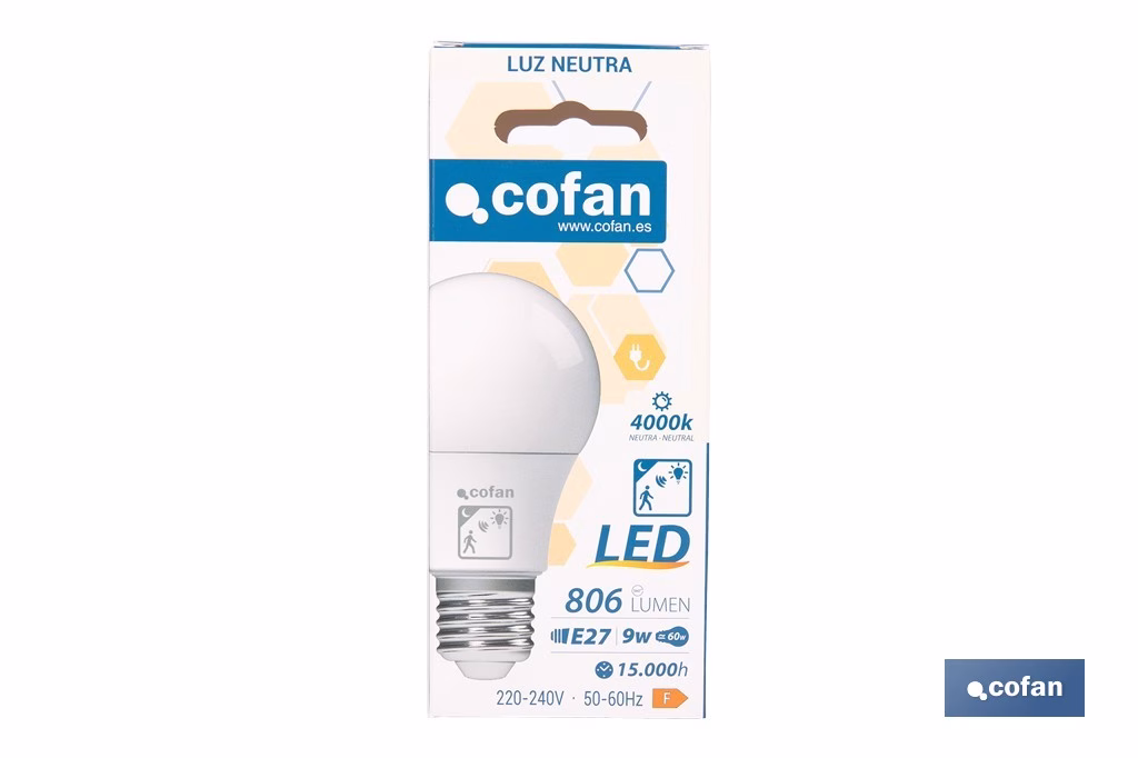 BOMBILLA CLASSIC CON SENSOR 9 W E27 806 LM 4000 K - Imagen 4