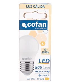 BOMBILLA LED ESFÉRICA E27 6.5 W 806 LM 3000 K - Imagen 4
