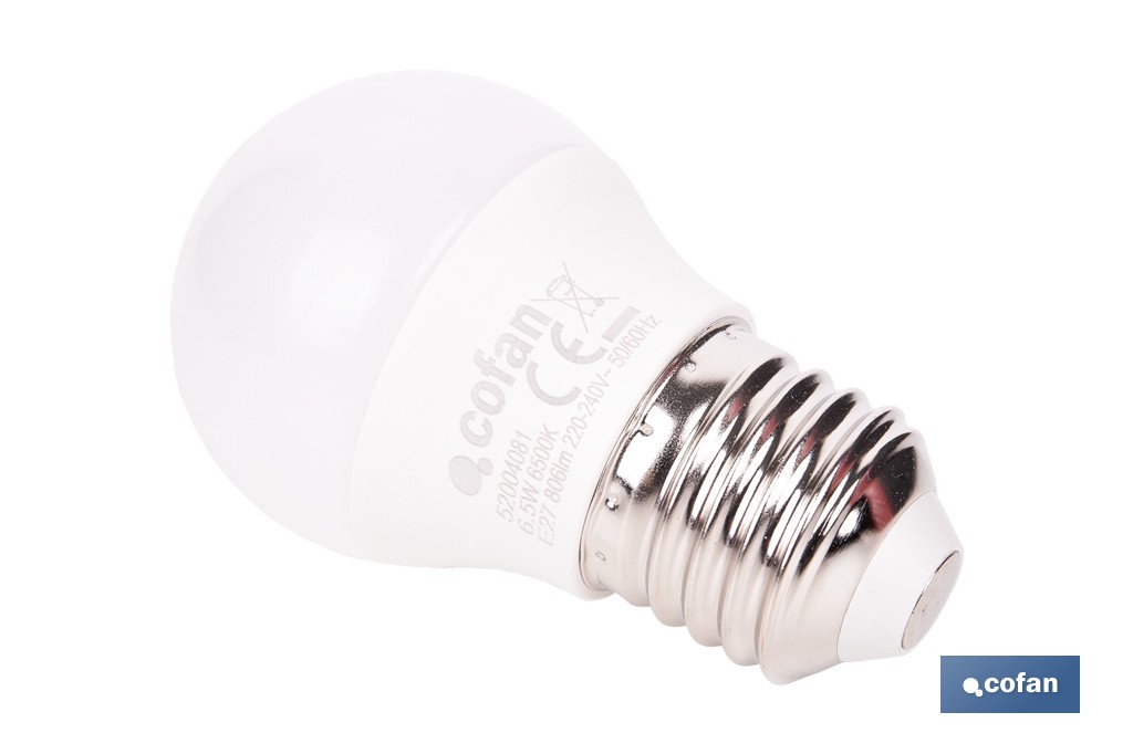 BOMBILLA LED ESFÉRICA E27 6.5 W 806 LM 6500 K 3 BOMBILLA LED ESFÉRICA E27 6.5 W 806 LM 6500 K - Imagen 3