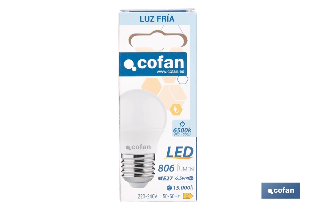 BOMBILLA LED ESFÉRICA E27 6.5 W 806 LM 6500 K 4 BOMBILLA LED ESFÉRICA E27 6.5 W 806 LM 6500 K - Imagen 4