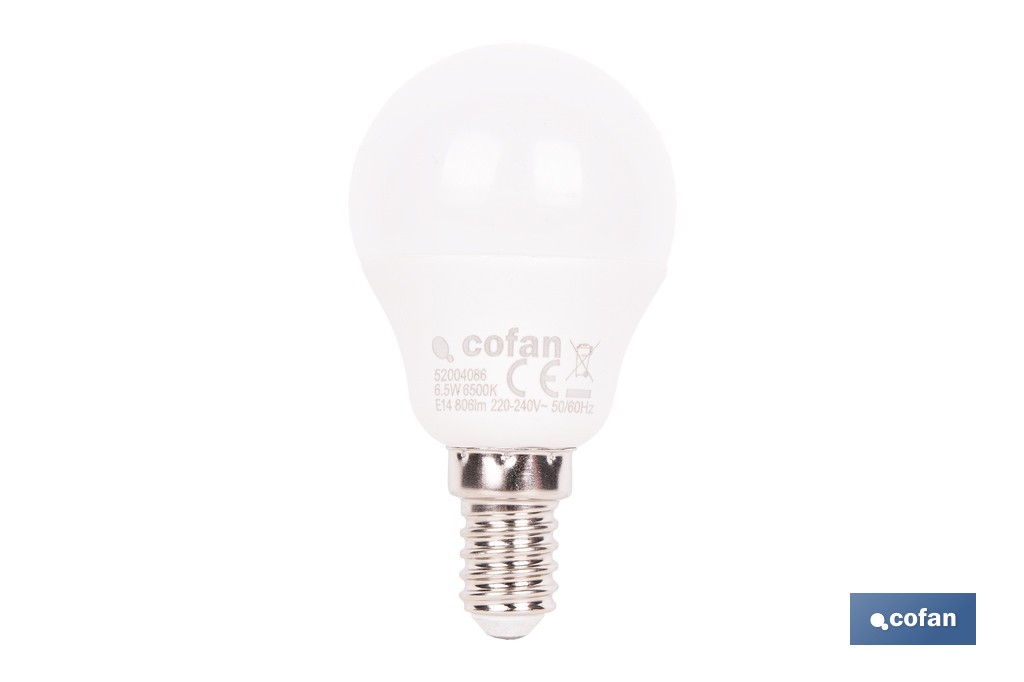 BOMBILLA LED ESFÉRICA E14 6.5 W 806 LM 6500 K 1 BOMBILLA LED ESFÉRICA E14 6.5 W 806 LM 6500 K