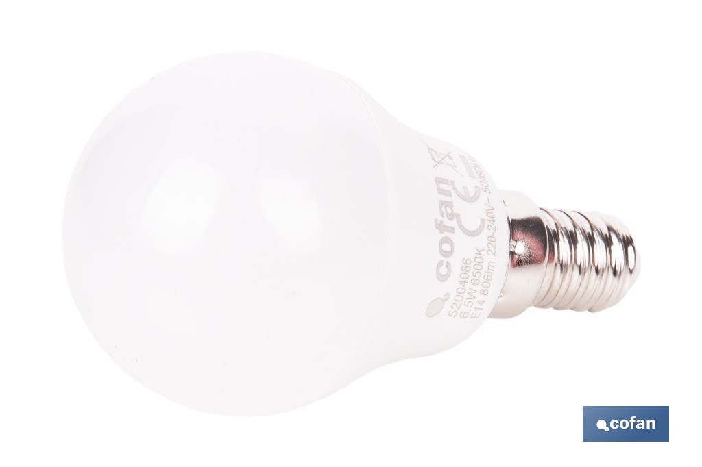 BOMBILLA LED ESFÉRICA E14 6.5 W 806 LM 6500 K 2 BOMBILLA LED ESFÉRICA E14 6.5 W 806 LM 6500 K - Imagen 2