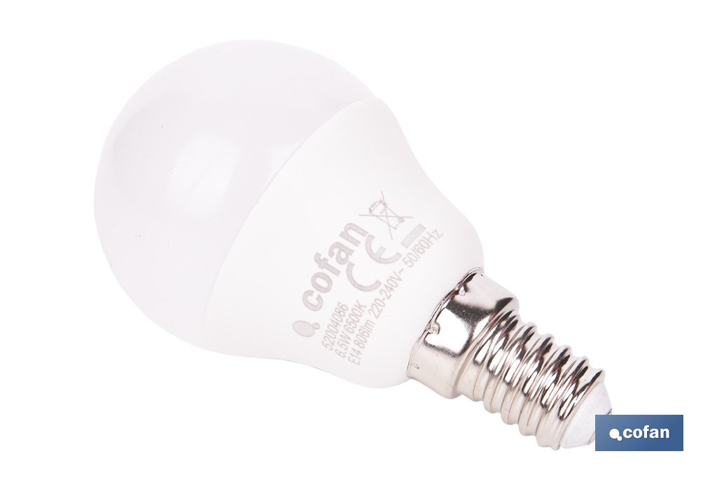 BOMBILLA LED ESFÉRICA E14 6.5 W 806 LM 6500 K 3 BOMBILLA LED ESFÉRICA E14 6.5 W 806 LM 6500 K - Imagen 3