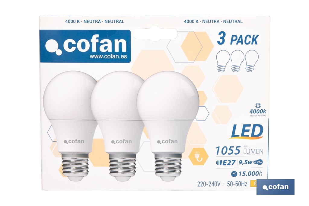 PACK DE 3 BOMBILLAS LED CLASSIC E27 9.5 W 1055 LM 4000 K 1 PACK DE 3 BOMBILLAS LED CLASSIC E27 9.5 W 1055 LM 4000 K