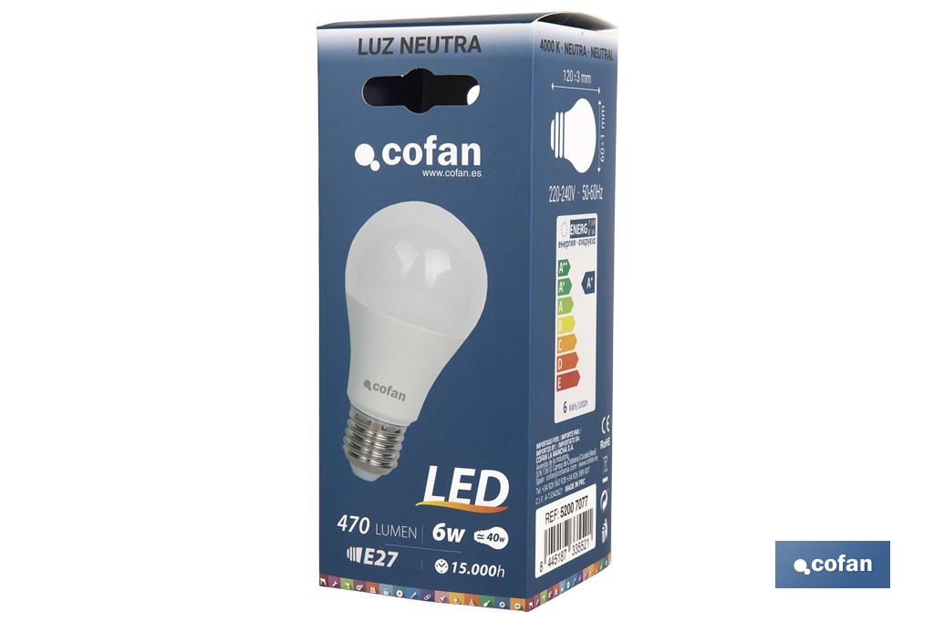 BOMBILLA LED 6W CLASIC 240º 470LM 4000K 3 BOMBILLA LED 6W CLASIC 240º 470LM 4000K - Imagen 3