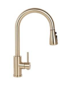 GRIFO DE COCINA DORADO DE ACERO CEPILLADO CON MANGUERA EXTENSIBLE Y 3 FUNCIONES 400 X 220 X 54 MM