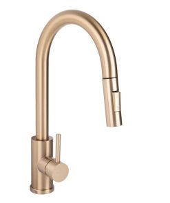 Alternative view of GRIFO DE COCINA CEPILLADO DORADO DE ACERO CON MANGUERA EXTENSIBLE Y 2 FUNCIONES 400 X 220 X 54 MM