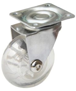 RUEDA TRANSP/CROMADO PLACA PU Ø50MM