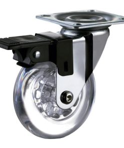 RUEDA TRANSP/CROMADO PLACA/FRENO PU Ø75MM
