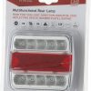 Luz trasera LED, 1W, cuadrada, 12V, 106x100x98mm, 5-pin, 18 LED's